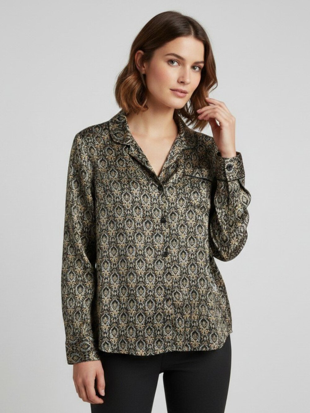 La Maison Molly Bracken Baroque Print Button Up Blouse Large